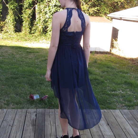 Navy blue sequence top high-low prom dress size 1 - Picture 1 of 2
